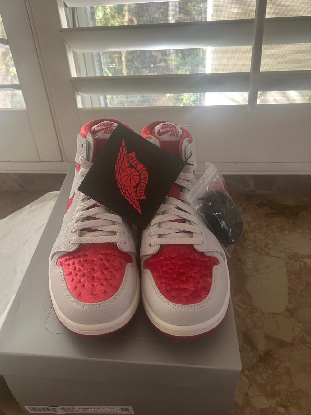 BNIB Nike Jordan BNIB Gray Shoe Box with red  Logo Accent Womens 8.5 - Picture 7 of 15